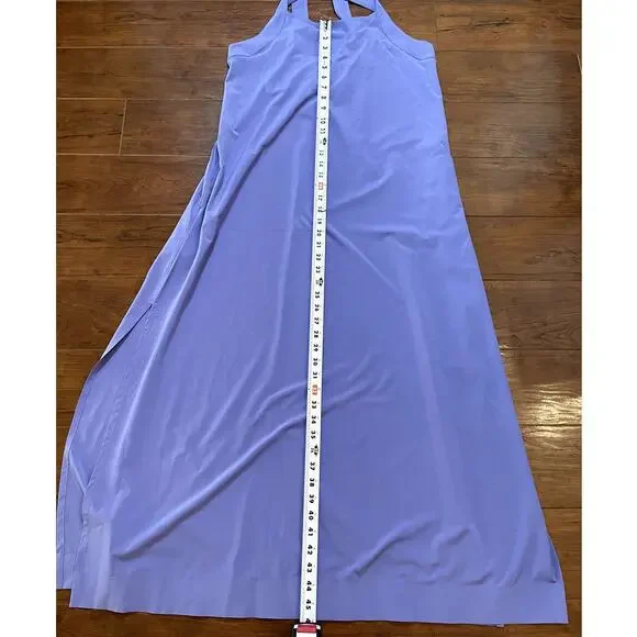 Athleta Arrival Dress Medium Purple Maxi Athletic Cross Back Stretch Side Slit - Picture 7 of 9